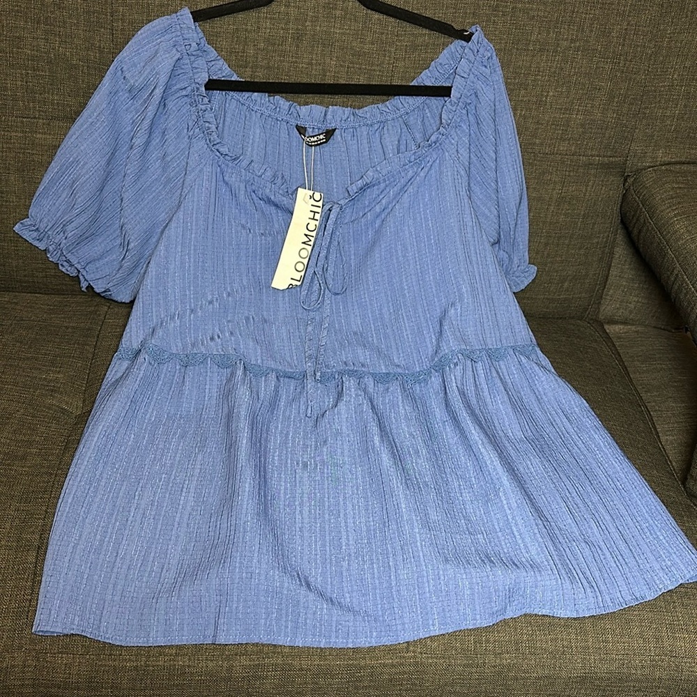 BloomChic Plus Size 4XL Lace Trim Tassel Drawstring Blouse us26